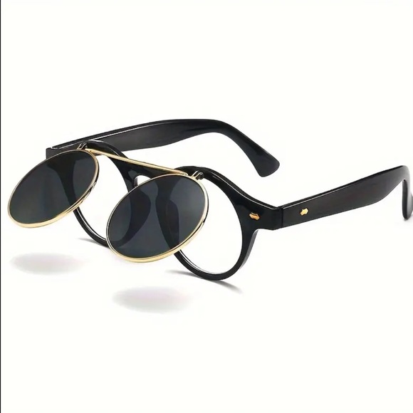 ‼️$7‼️ Round Flip Up Steampunk Gothic Double Layer Glasses, 3 Colors - Picture 2 of 10